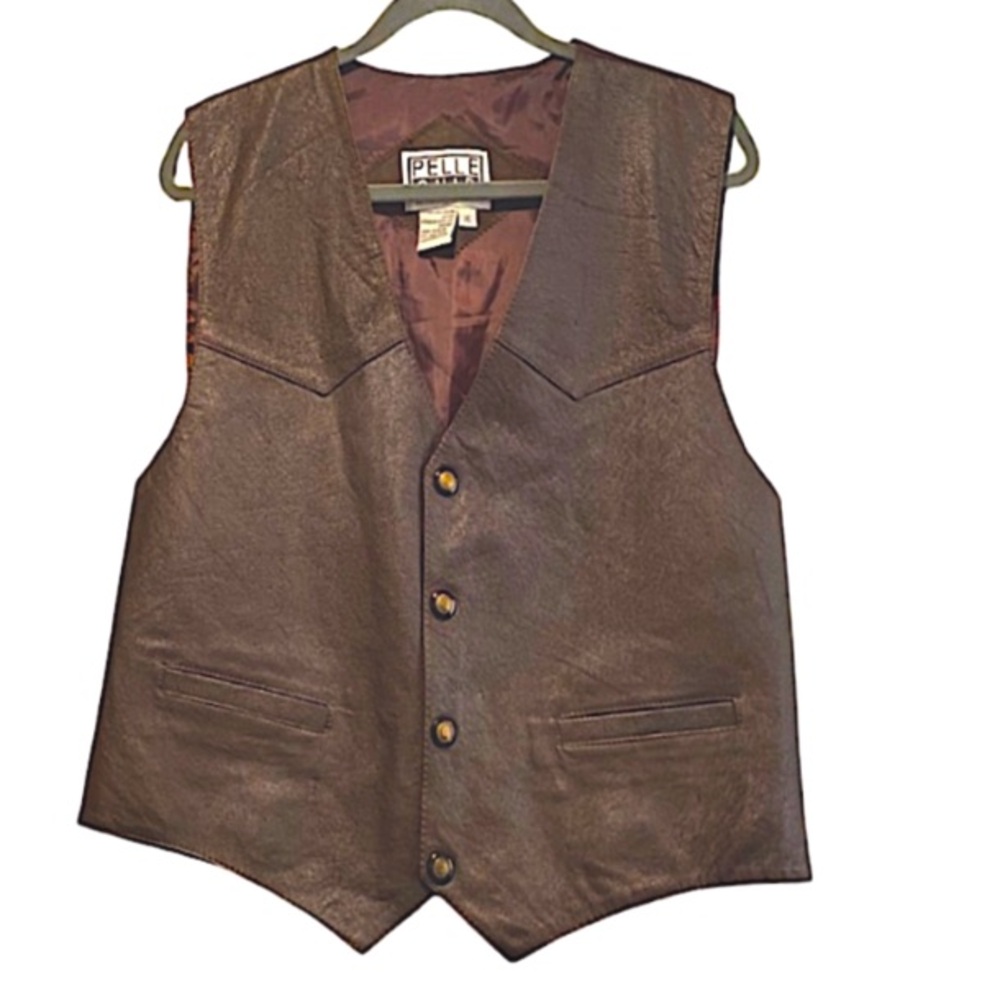 Pelle Cuir UNISEX Western Motorcycle Genuine Brown Leather  Vest Size XL